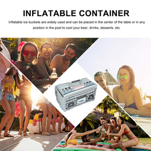 "Revitalize Your Pool Party: Inflatable Cooler  Ice Tray & Boombox Bar - Your Ultimate 80s Upgrade!"